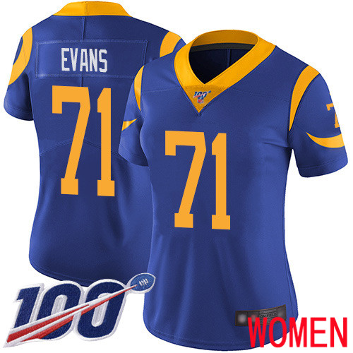 Los Angeles Rams Limited Royal Blue Women Bobby Evans Alternate Jersey NFL Football #71 100th Season Vapor Untouchable->los angeles rams->NFL Jersey